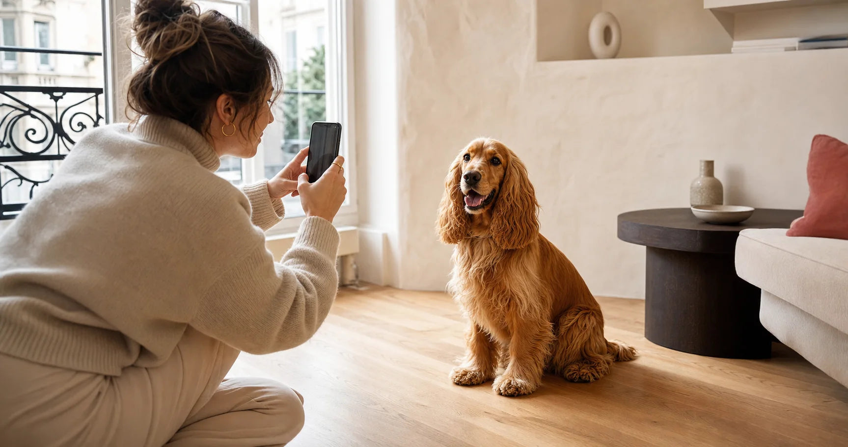 Een hondenbaasje fotografeert haar hond